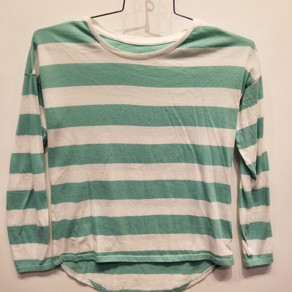 Old Navy Long Sleeve T-Shirt Striped White Green Juniors Size XL /14 - Picture 2 of 6
